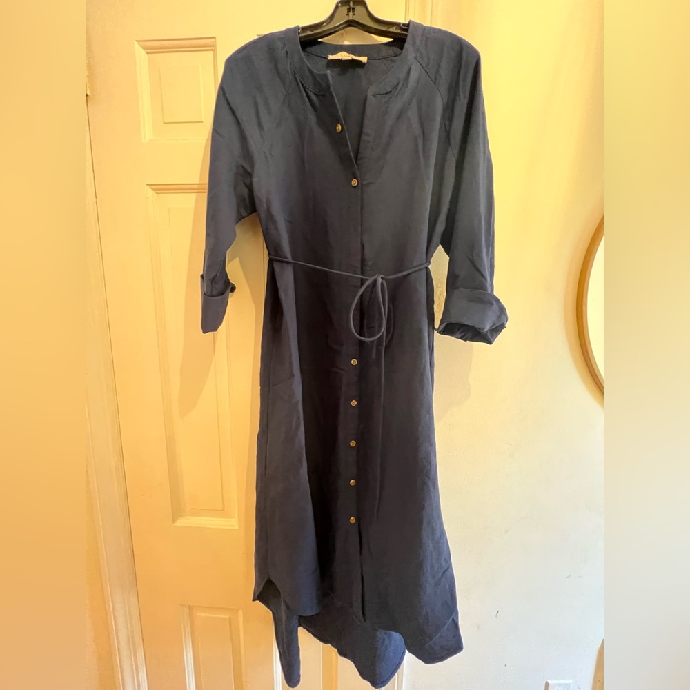 Loft navy linen shirtdress